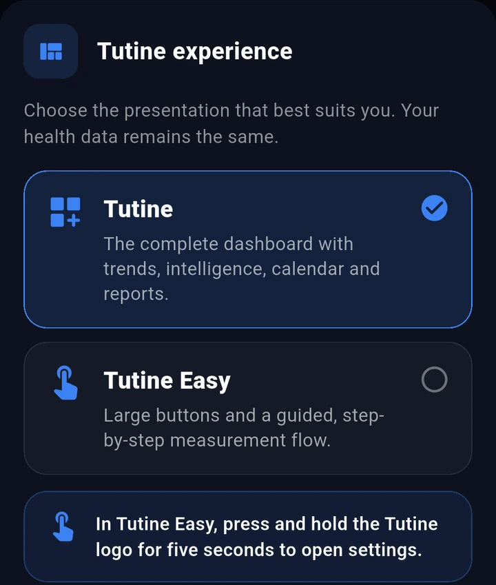 Tutine experience selector